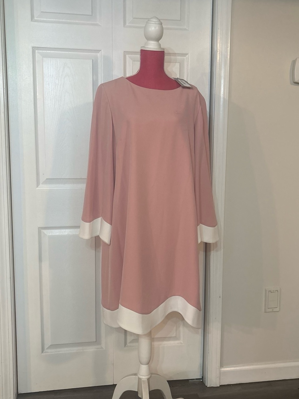 Preston & York Dusty Pink Long-Sleeve  Dress with White Trim